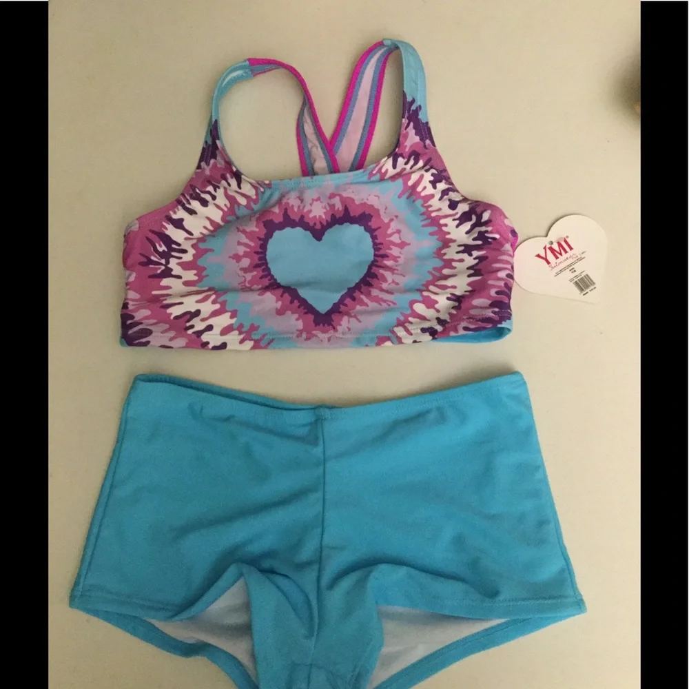 NWT YMI GIrls tie dye heart 2pc swim‎ set suit